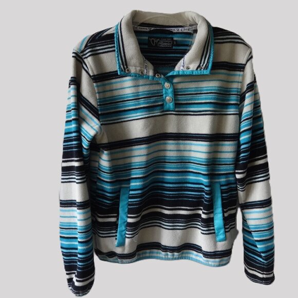 Cowgirl Hardware women's size S, pull over stripe fleece top 5 snap neck closure - Picture 1 of 16